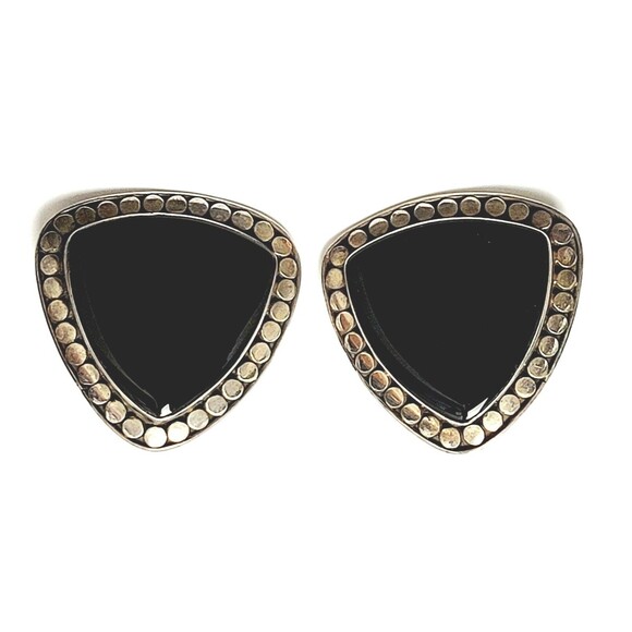 925k Sterling Silver Black Onyx Artisan Pounded Triangle Stud 18 Grams VTG EUC! - Picture 3 of 12